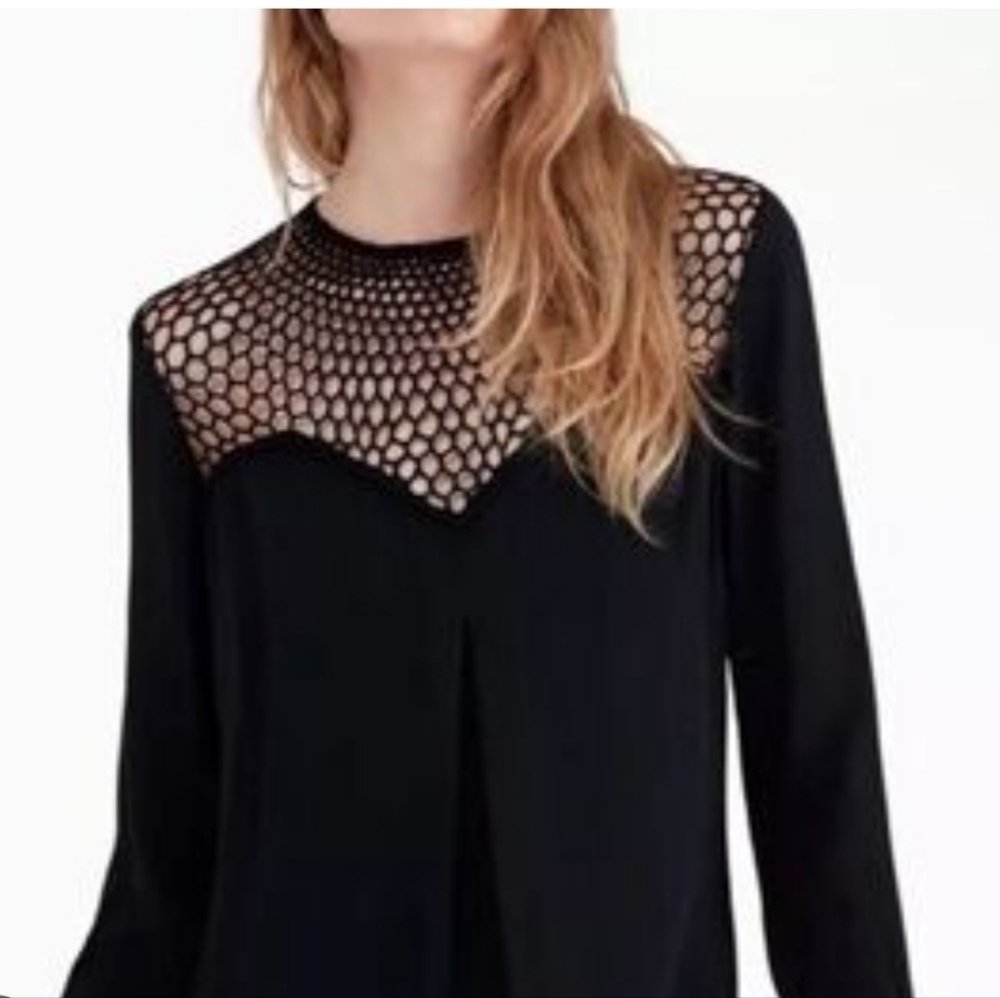 A.L.C. Sian Crepe Top Size 10 Crochet Front In Black